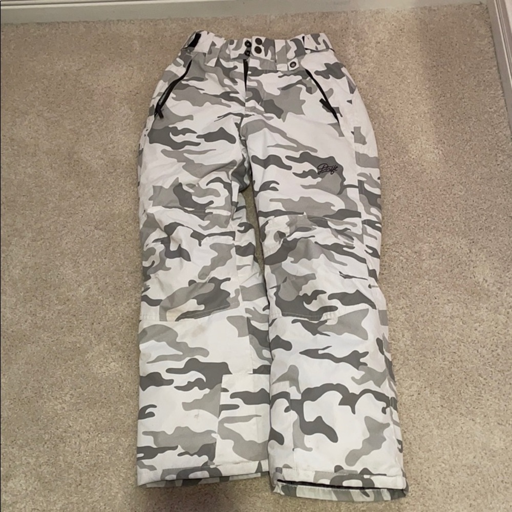 white camo snow pants